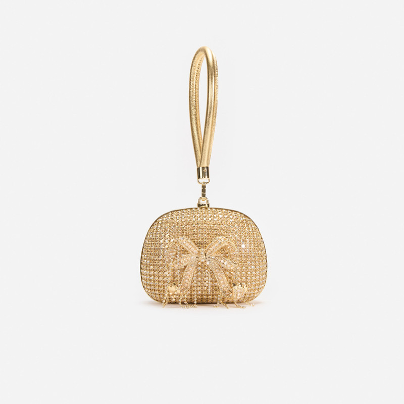 Gold Crystal Top Handle Clutch Bag 1