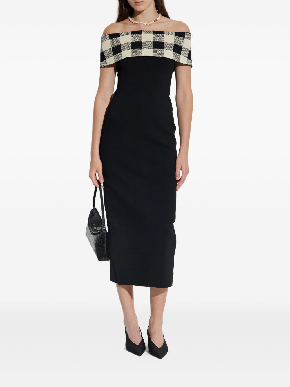 off-shoulder checked dress - 2