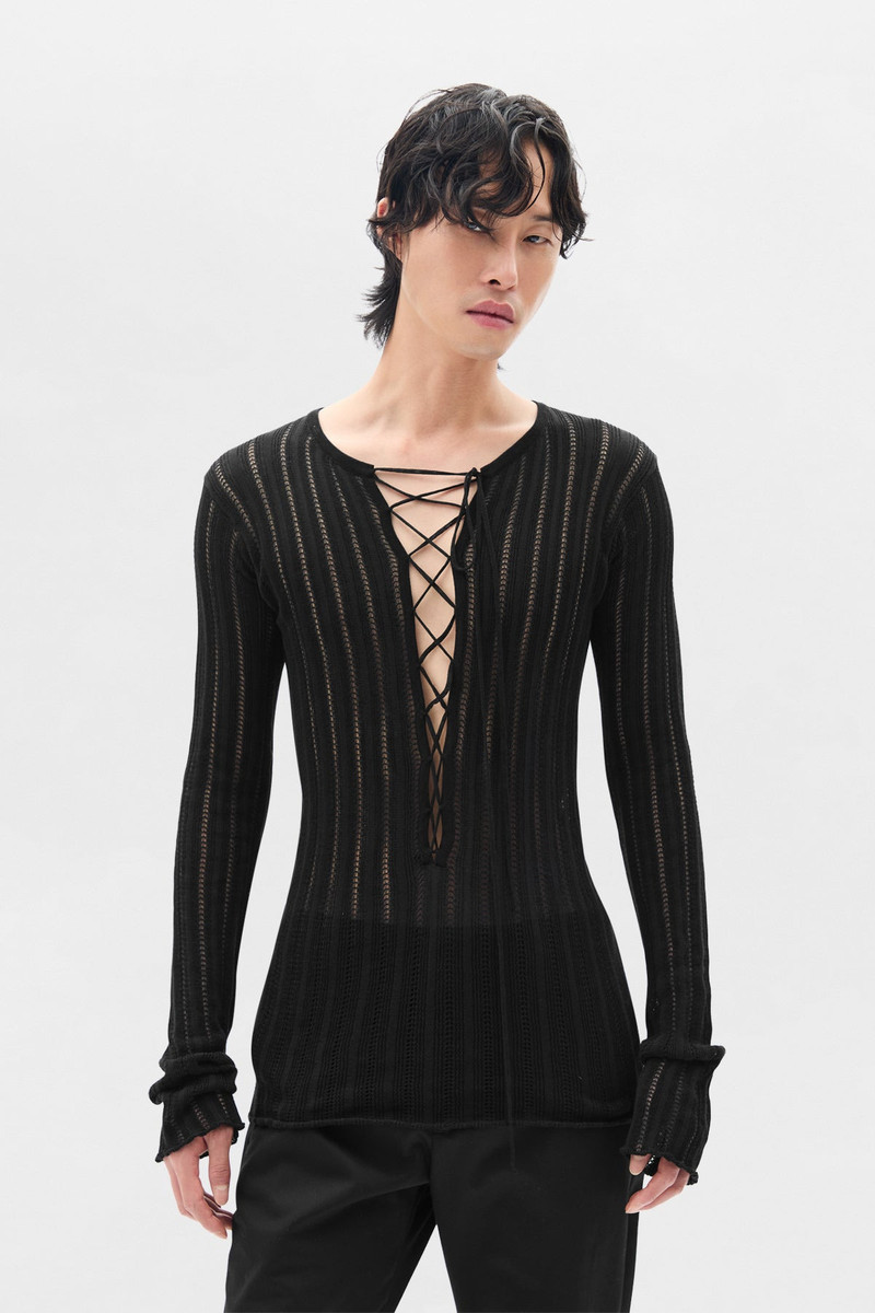 Kell Open Rib Laced Up Serafino Knit Top 1