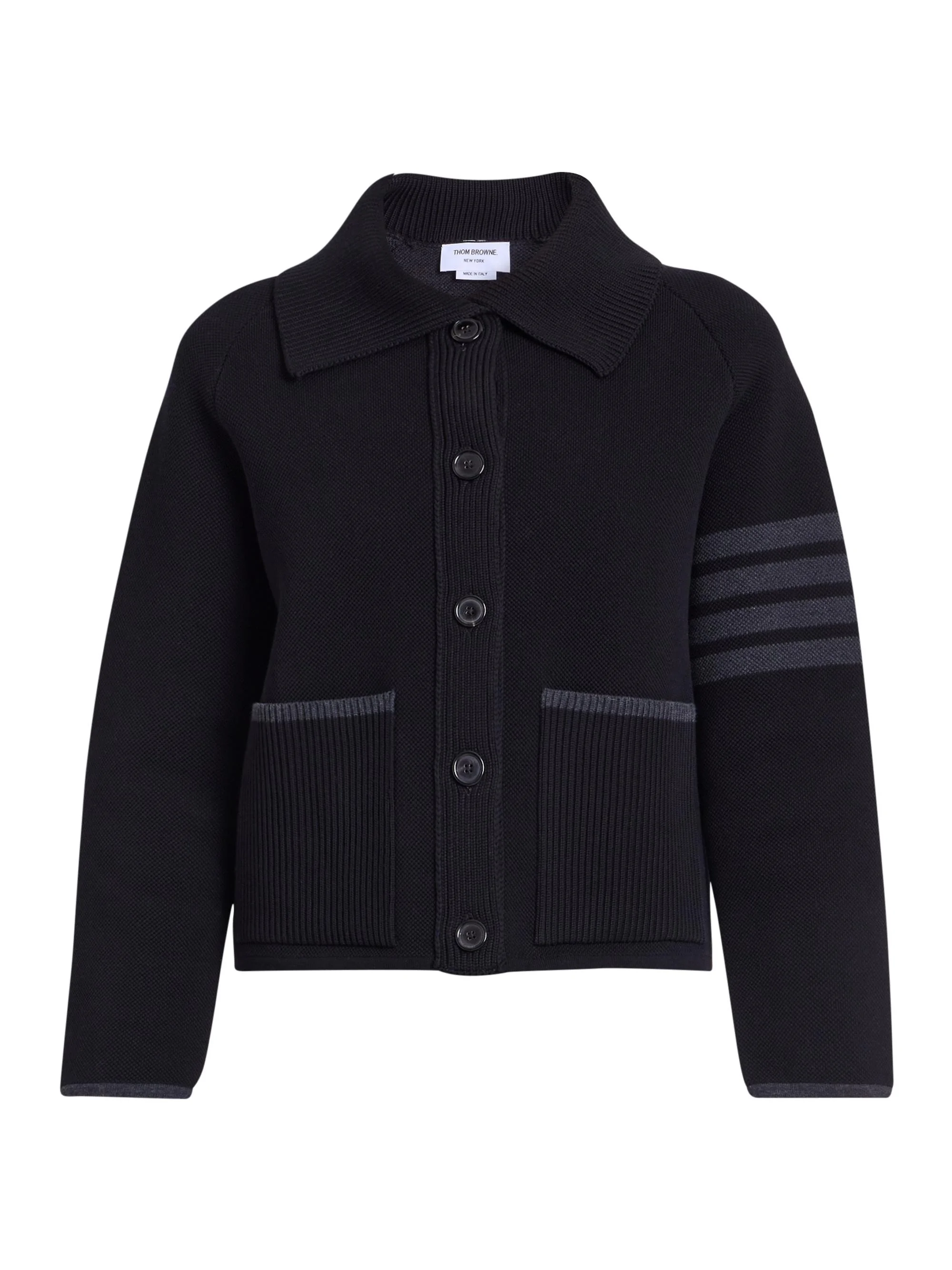 Women's 4-Bar Stripe Cotton Pique Hybrid Polo Jacket - Black - 1