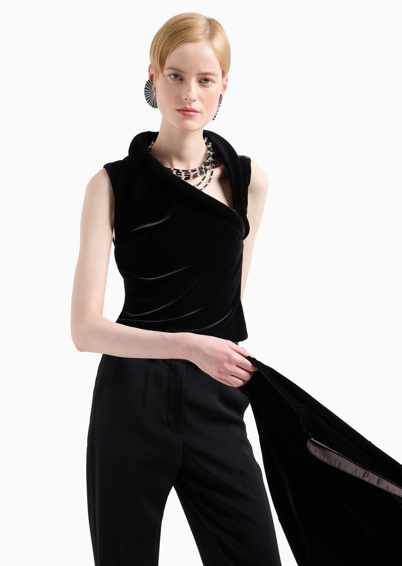 Chenille jersey top with asymmetric neckline - 6