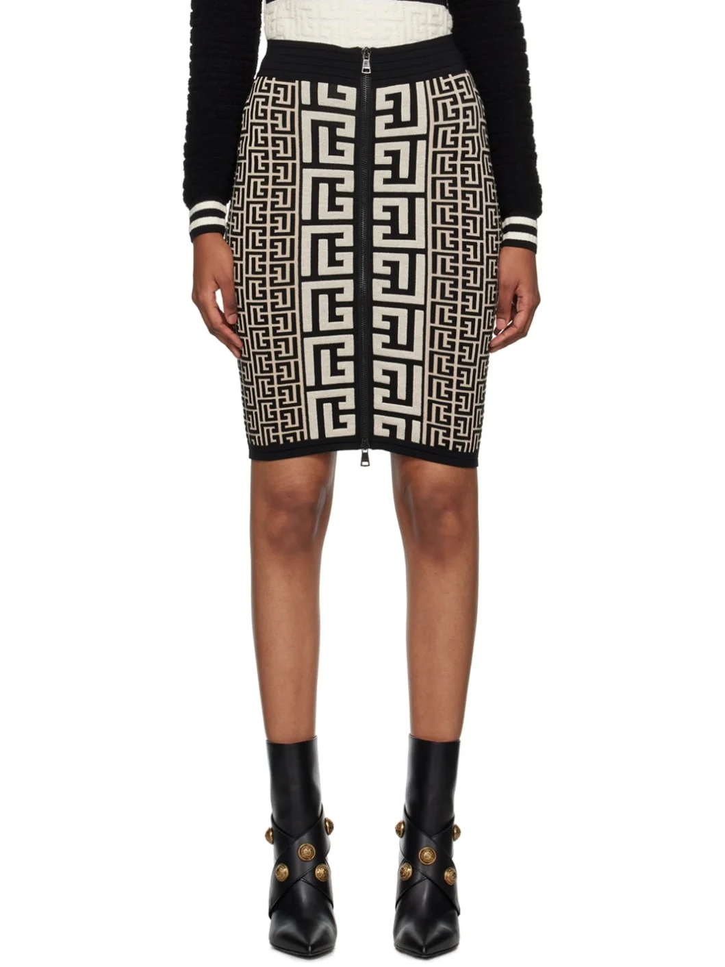Black & Off-White Monogram Midi Skirt - 1