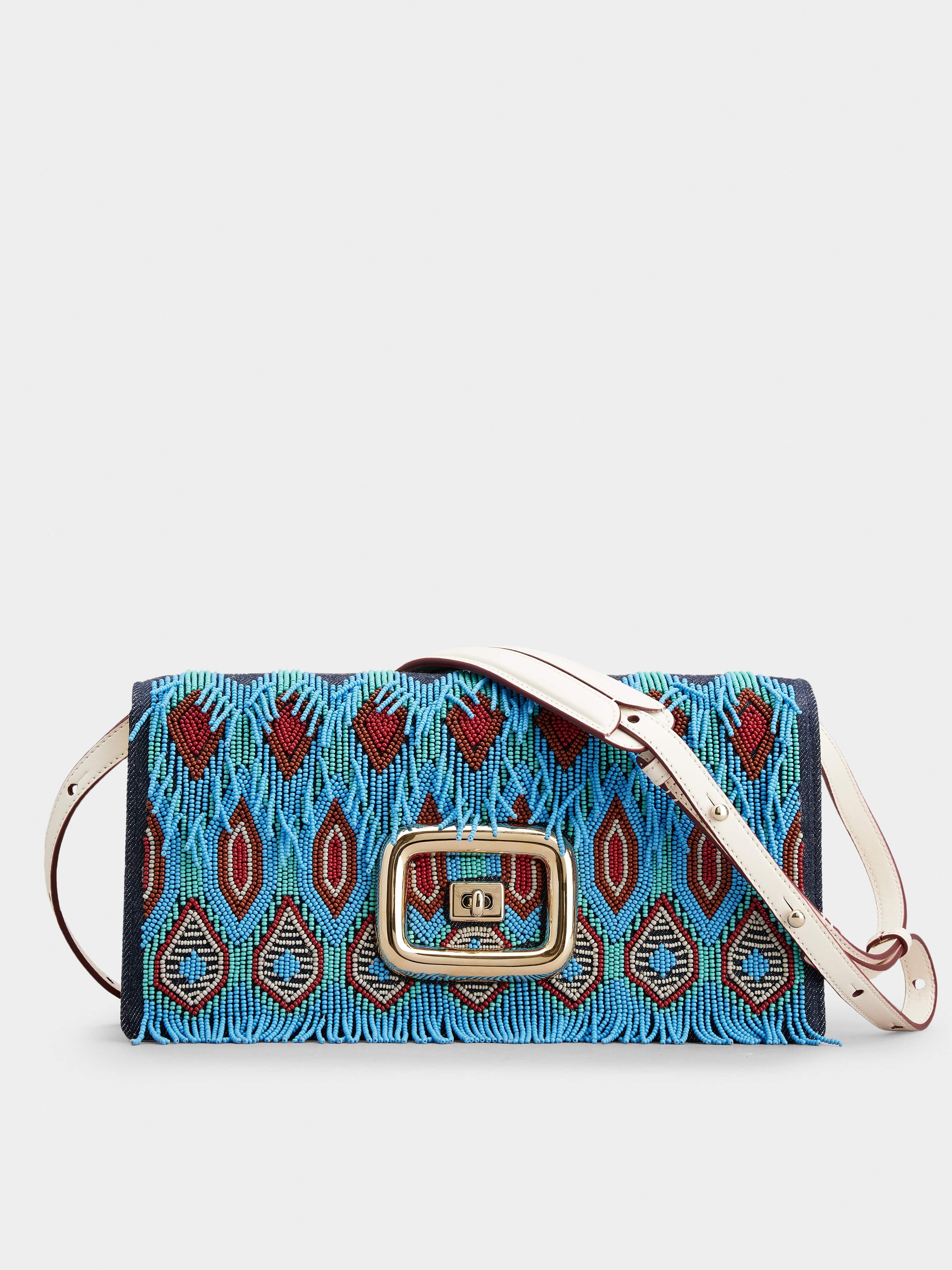 Viv' Choc Ikat Beads Bag in Denim - 1