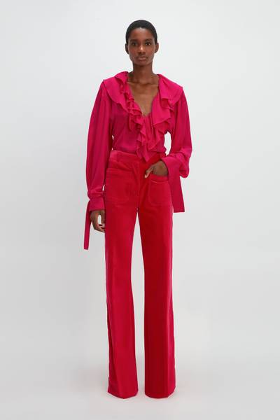 Victoria Beckham Alina Velvet Trouser in Hot Pink outlook