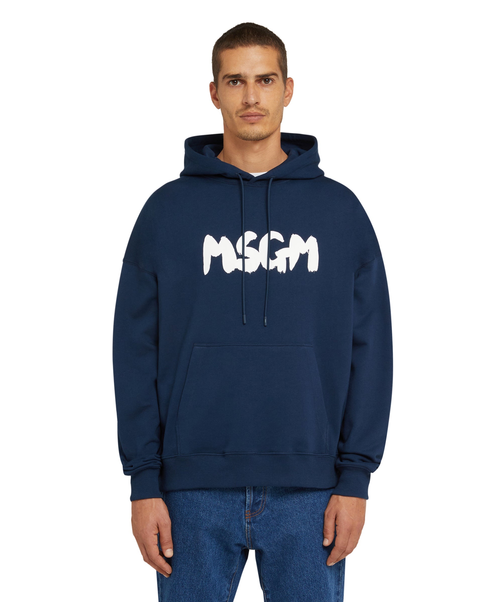 Felpa con cappuccio in cotone con logo pennellato MSGM - 2