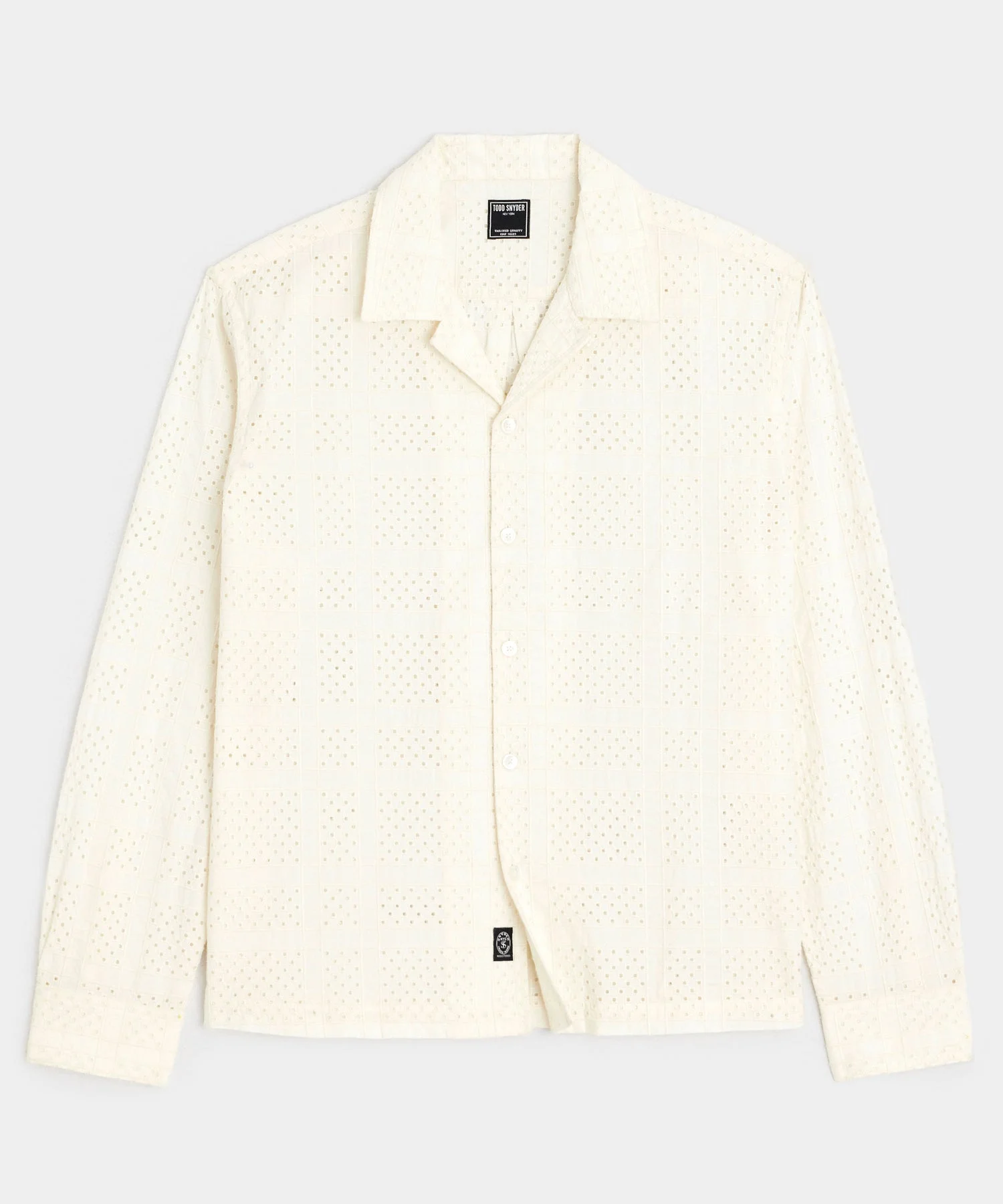 Cropped Embroidered Eyelet Camp Collar Shirt - 1