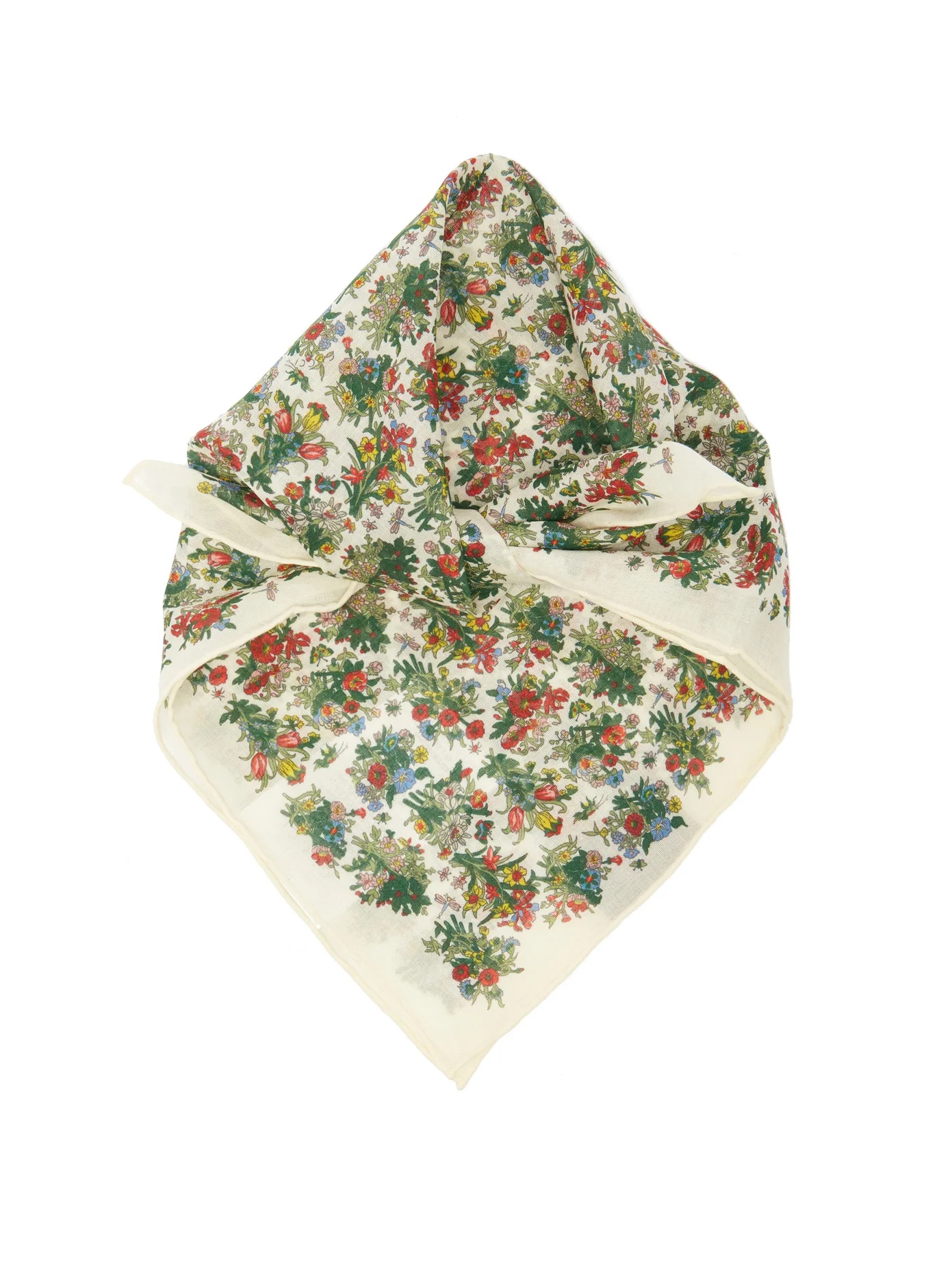 Floral-print cotton-poplin square scarf - 1