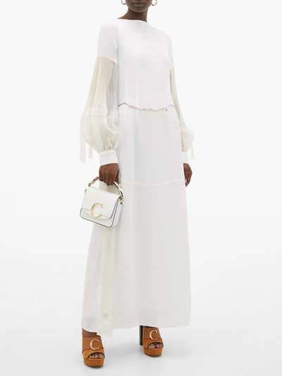 Loewe Embroidered pleated-sleeve open-back crepe dress outlook