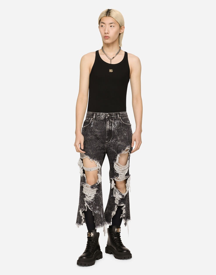 Loose gray wash jeans with maxi-rips - 1