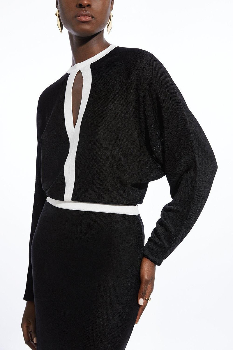 Viscose Blend Slinky Jacquard Asymmetric Knit Midi Dress 3