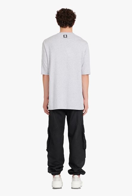 Oversized heather gray eco-designed cotton T-shirt with white Balmain logo print - 3