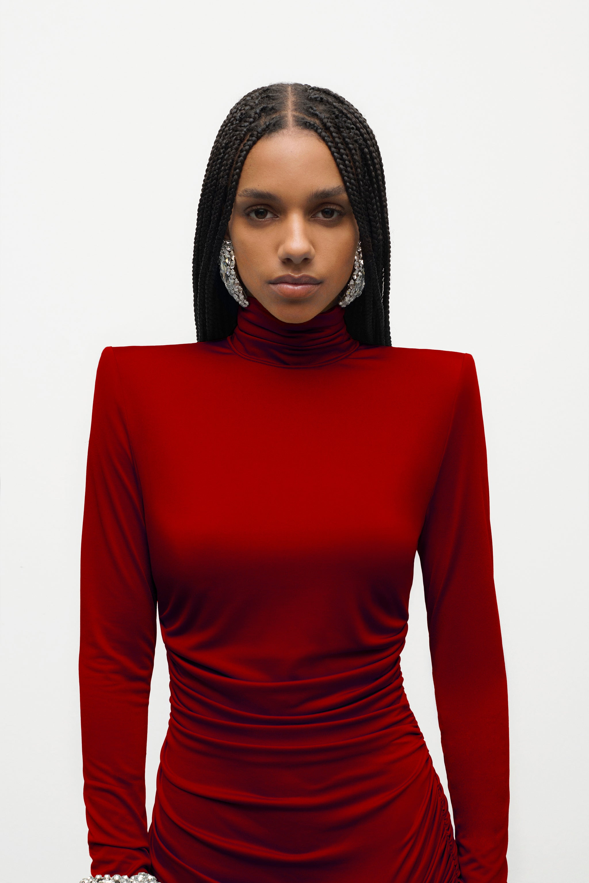 CRYSTAL CLUSTER DRAPED LONG SLEEVE MINI DRESS - 5