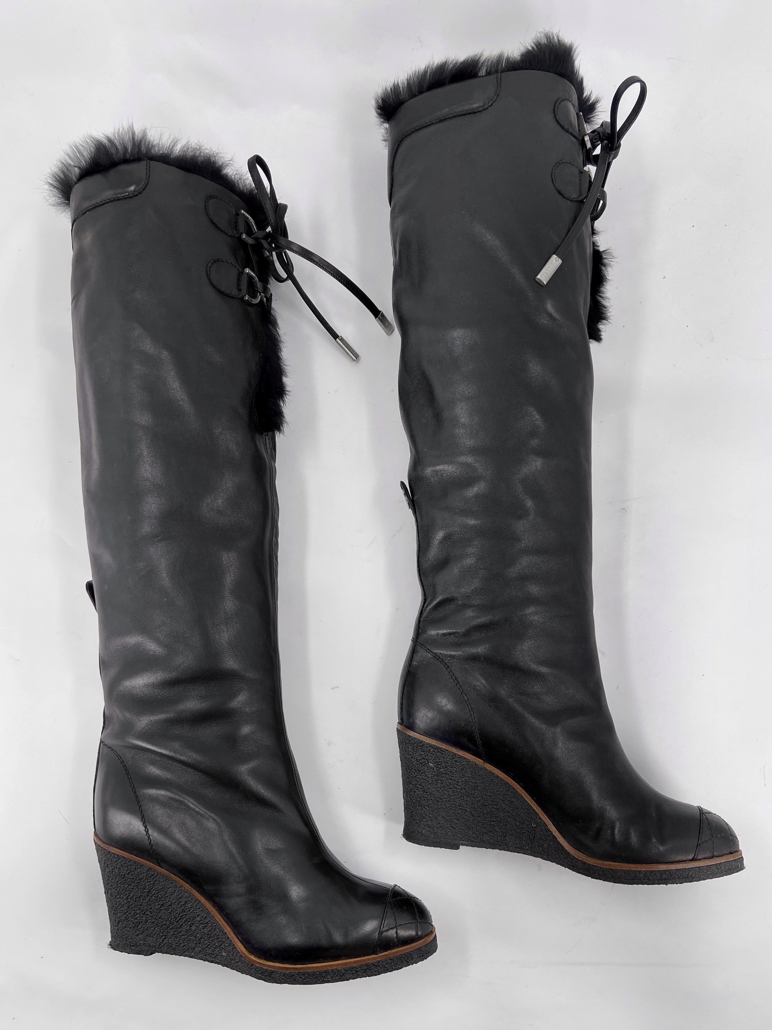 Chanel Fall 2006 Karl Lagerfeld Shearling Lambskin Wedge Long Boot 38 - 3
