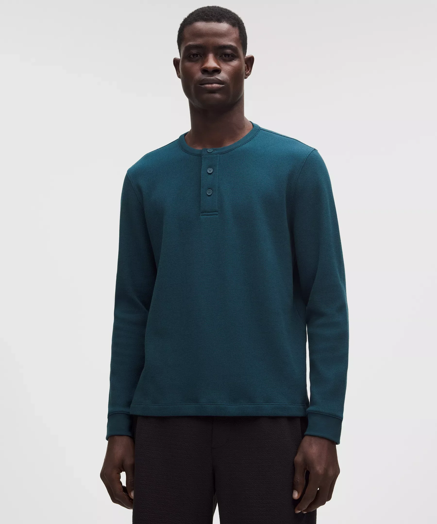 Cotton-Blend Waffle Knit Long-Sleeve Henley - 1