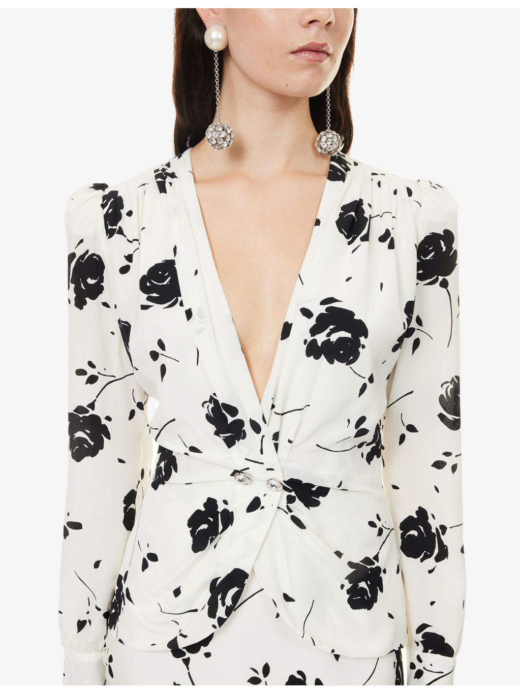 Rose-Print V-Neck Silk Midi Dress - 5