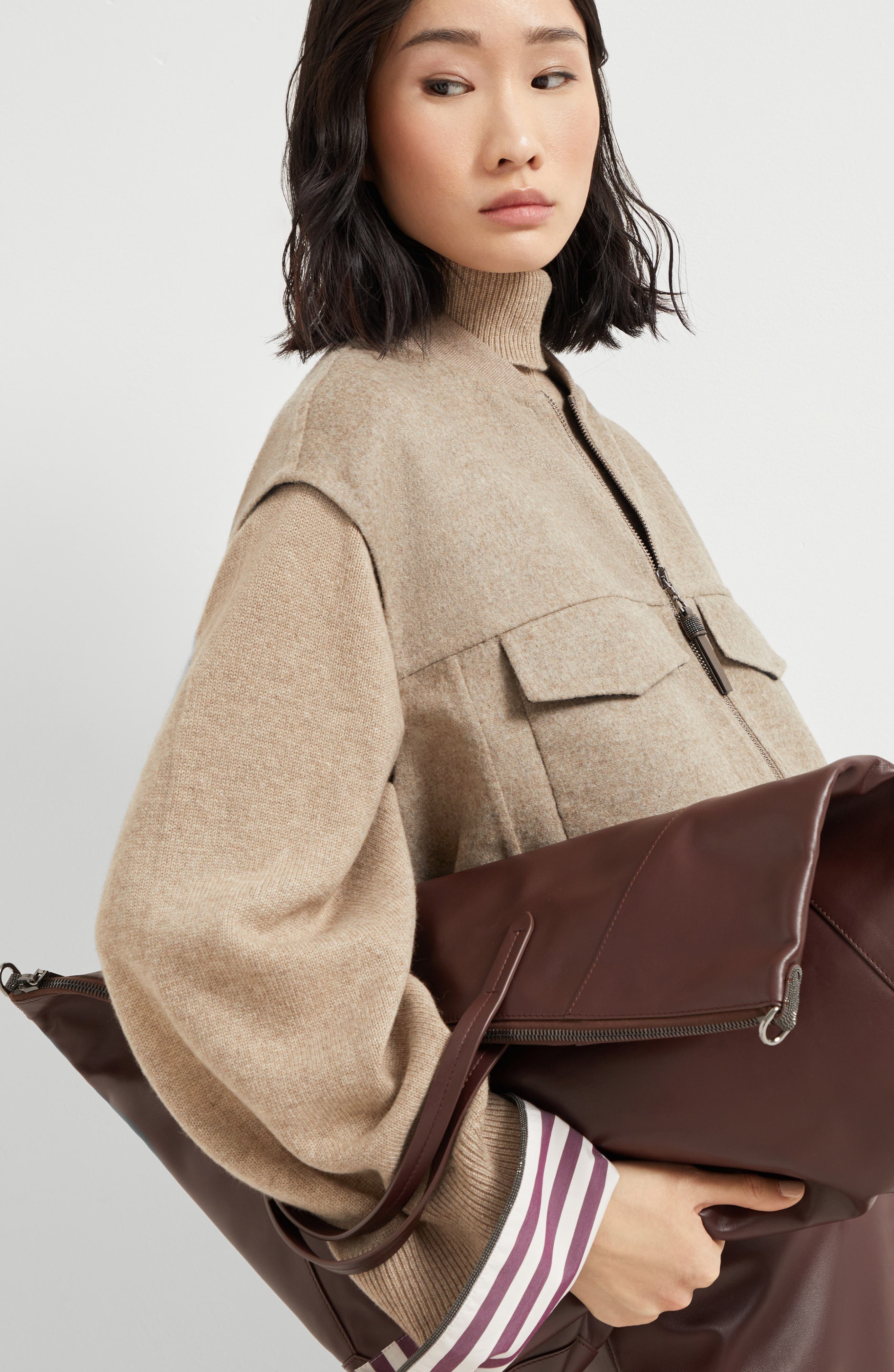 Brunello Cucinelli BC Duo large shopper bag in Burgundy at Nordstrom - 5