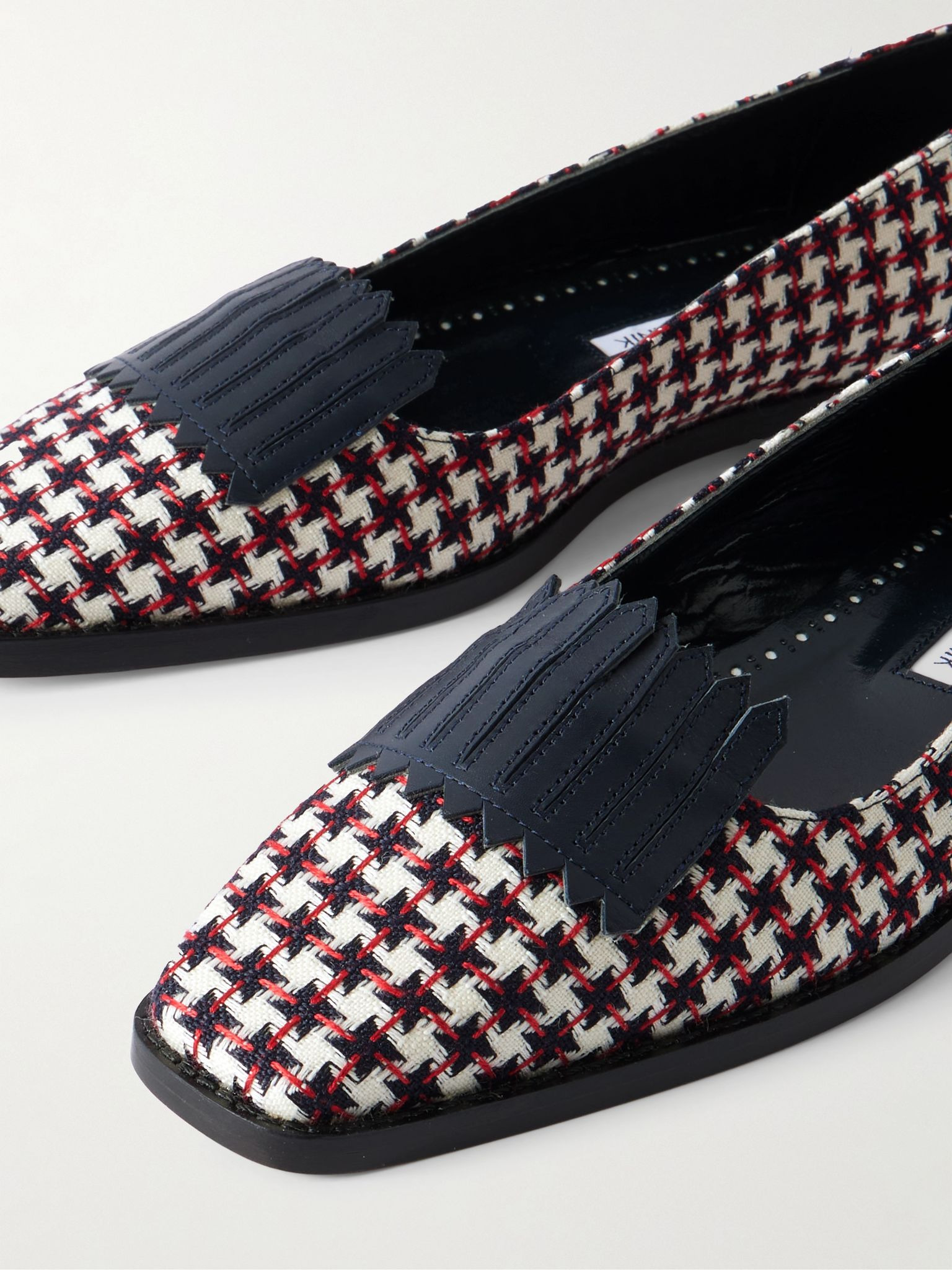 Pausaniasbi leather-trimmed embroidered tweed loafers White - 4