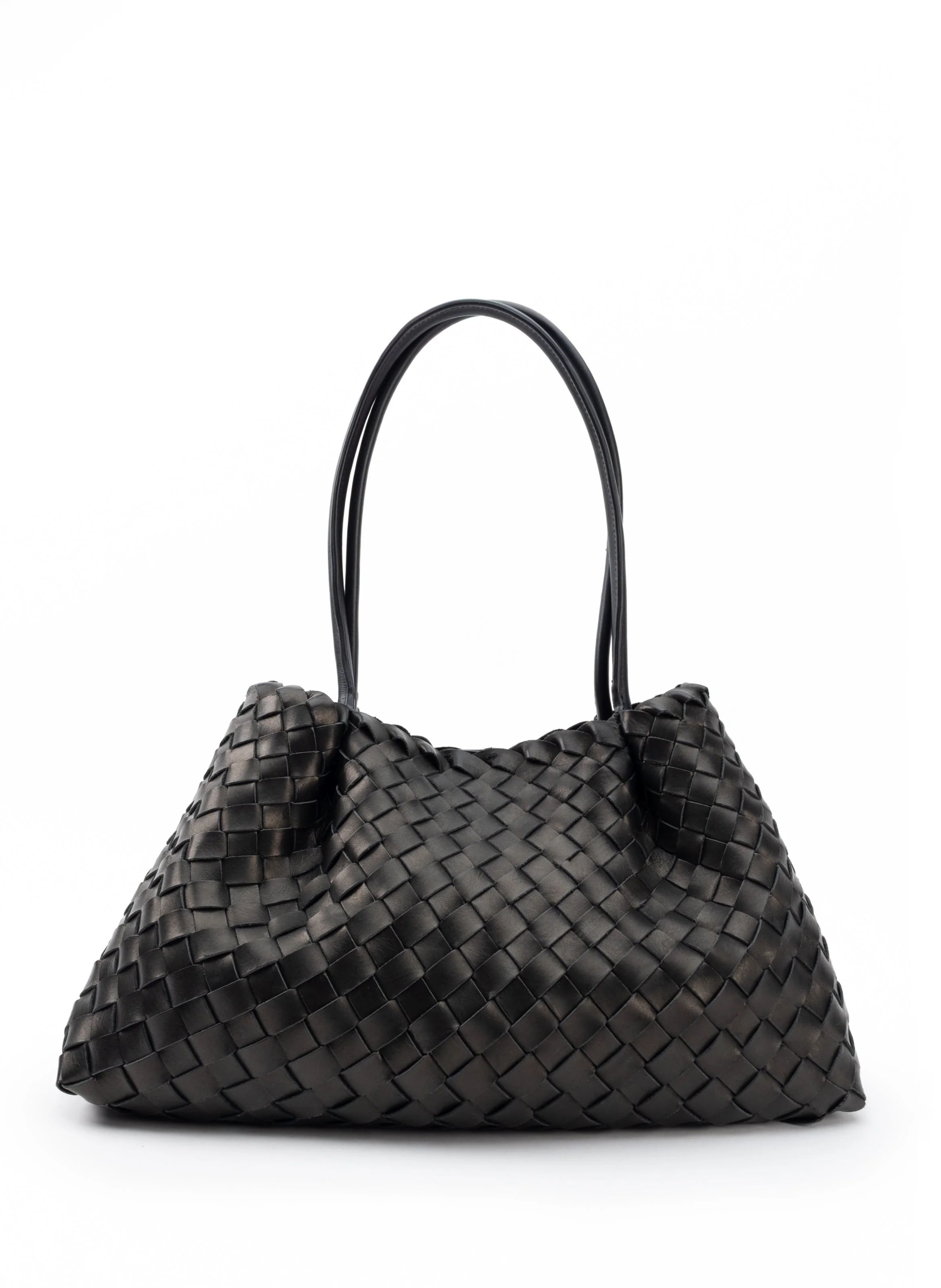 Dimple Tote Medium Woven Leather Black - 1