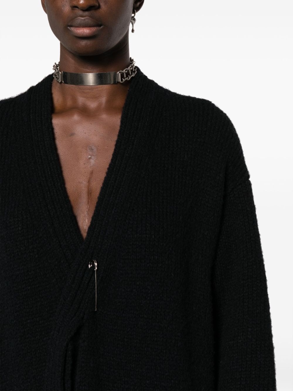 asymmetric V-neck cardi-coat - 5
