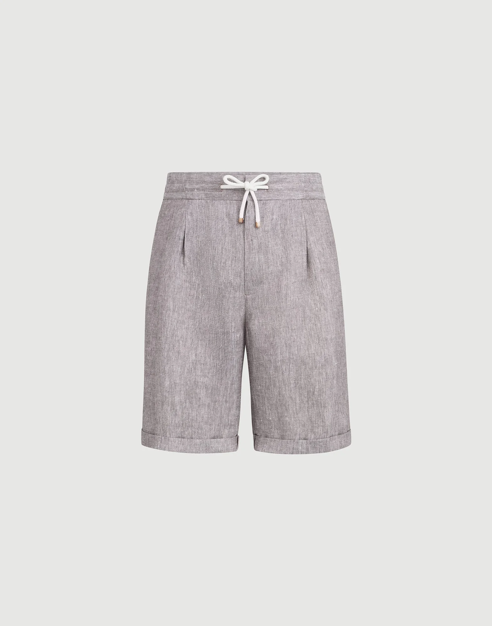 Linen and hemp diagonal Bermuda shorts with drawstring and double pleats - 1