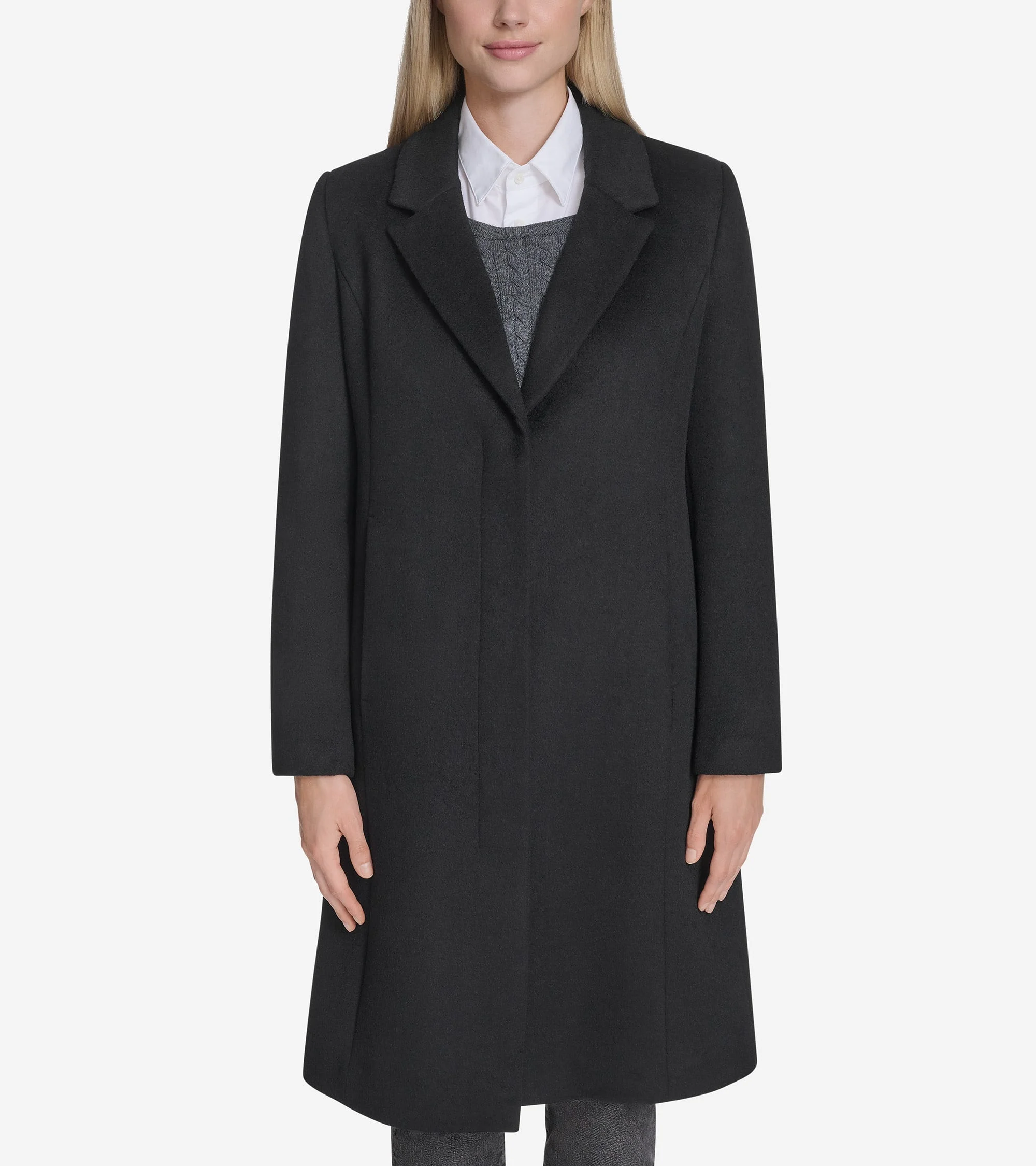 Women's Knotch Lapel Wool Coat - 1