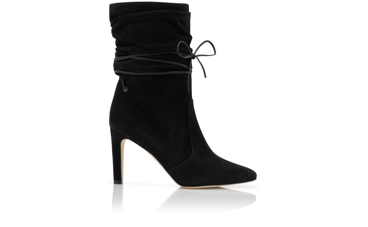 Black Suede Slouchy Ankle Boots - 1