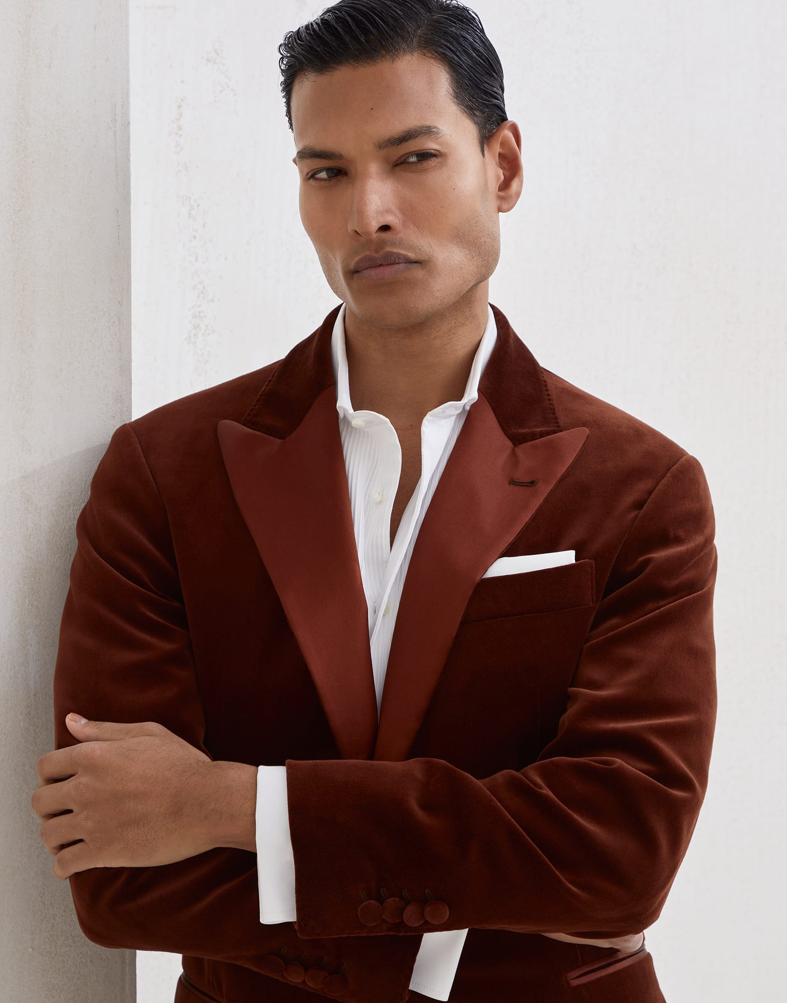 Cotton and silk velvet tuxedo jacket with peak lapels - 3