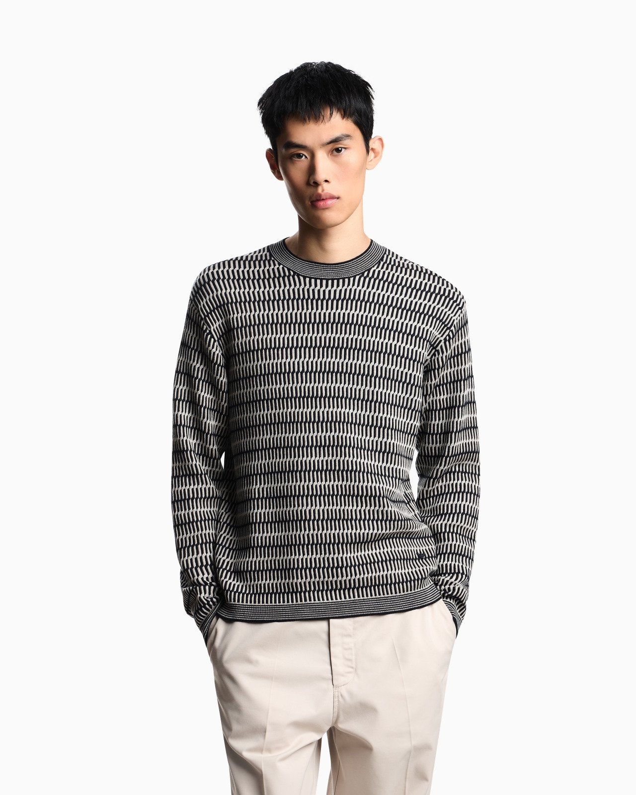 TWO-TONE EMBROIDERY-STITCHED JACQUARD VIRGIN WOOL JUMPER - 4