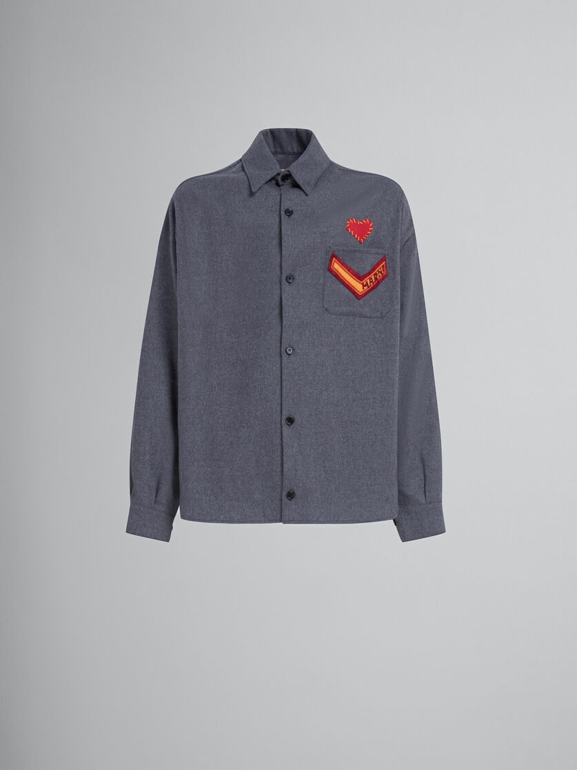 GREY FLANNEL SHIRT WITH PATCHES - 1