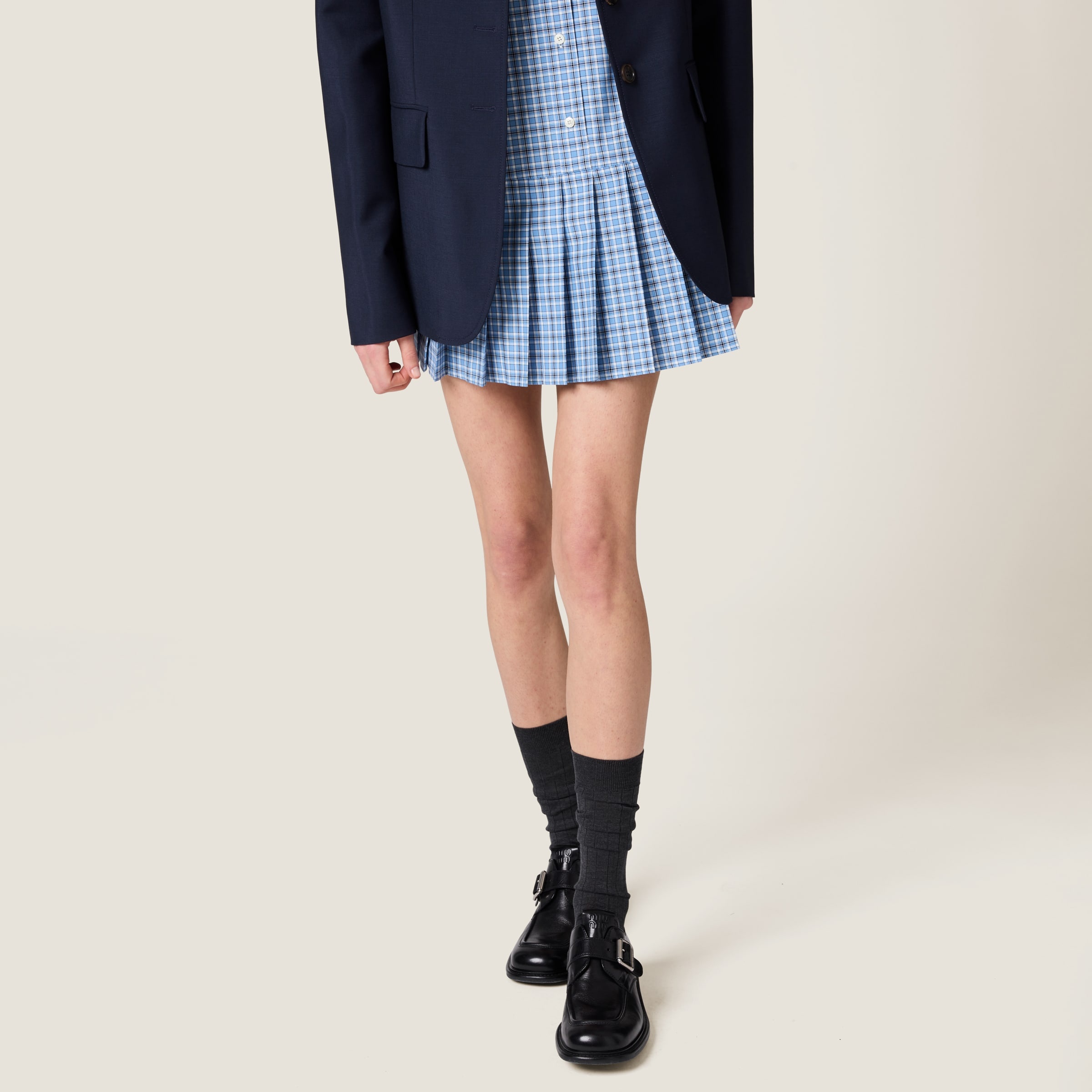 Pleated checked poplin dress - 5