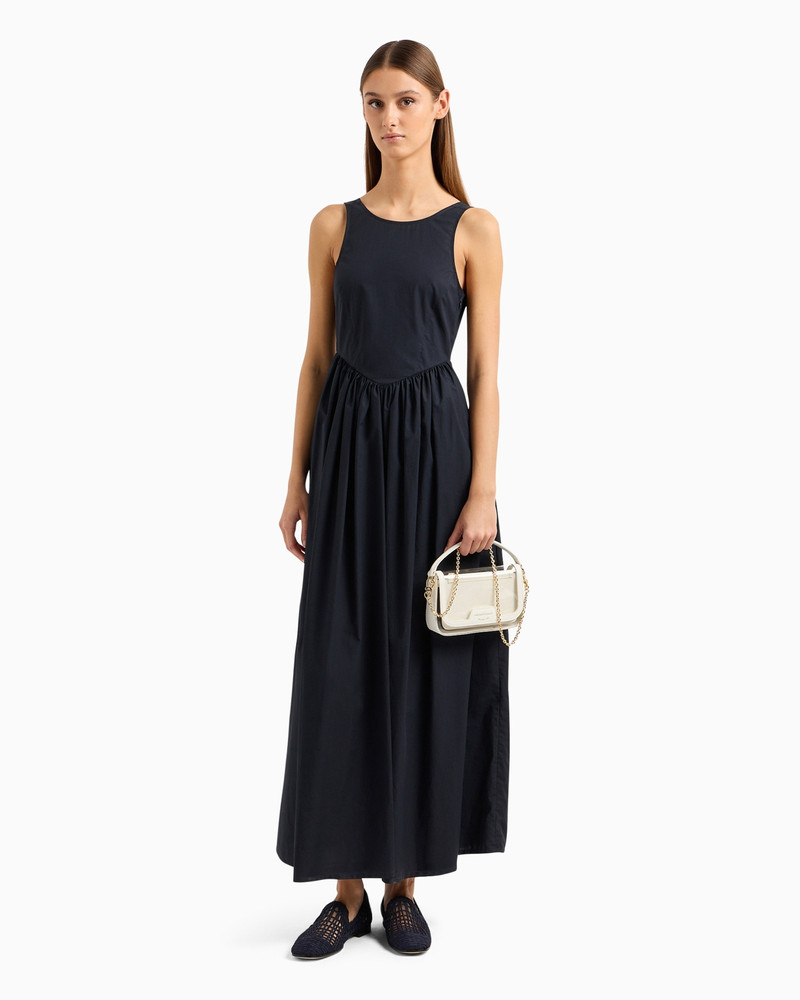 EMPORIO ARMANI Long, full-skirted poplin dress with gathered waist outlook