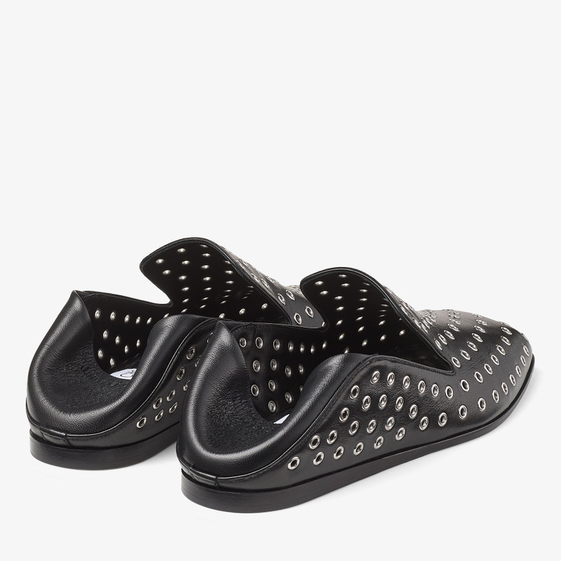 Eliot Slipper Black Metallic Nappa Leather Slippers with Eyelets 3