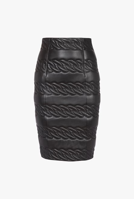 Mid-length quilted black leather skirt - 1