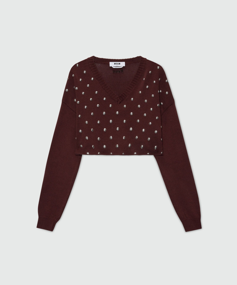 Brown cropped sweater with studs. 1