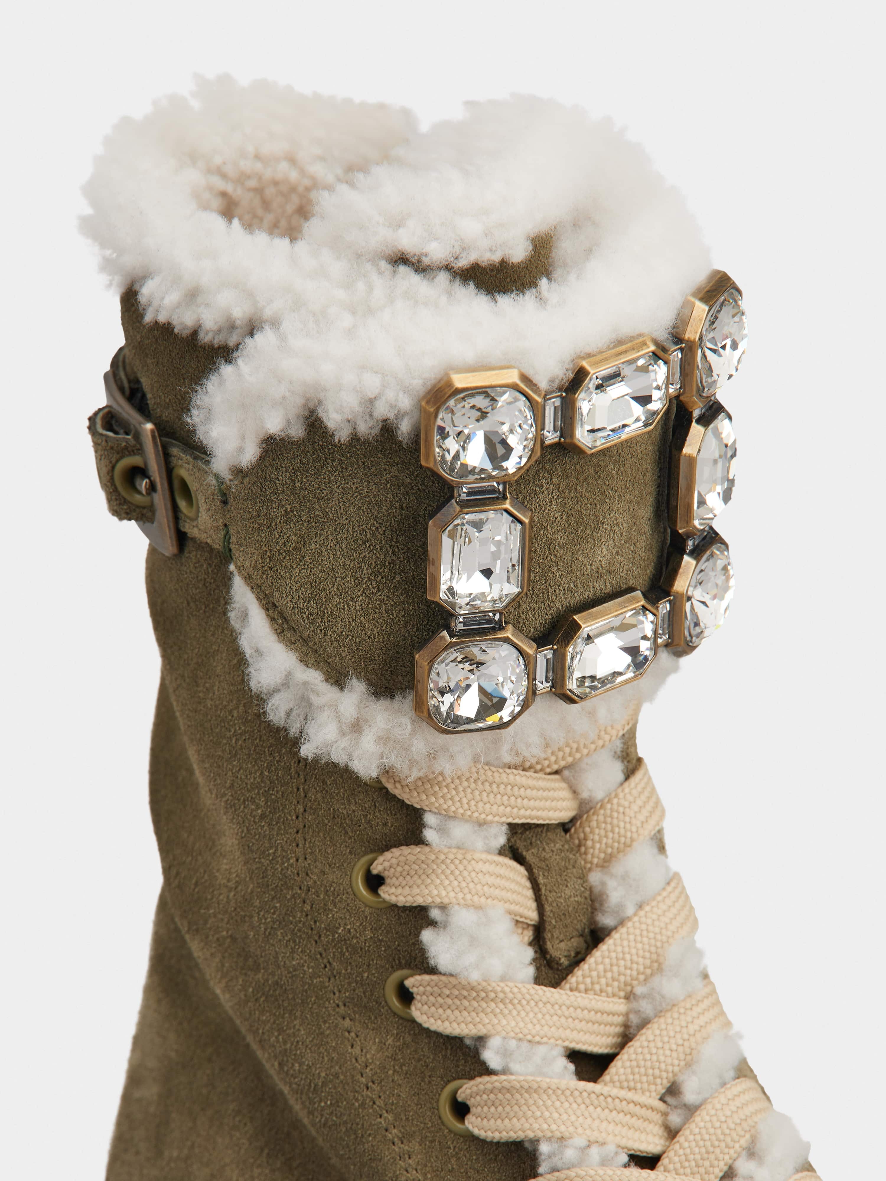 Walky Viv' Strass Buckle Lace Up Shearling Boots in Suede - 3