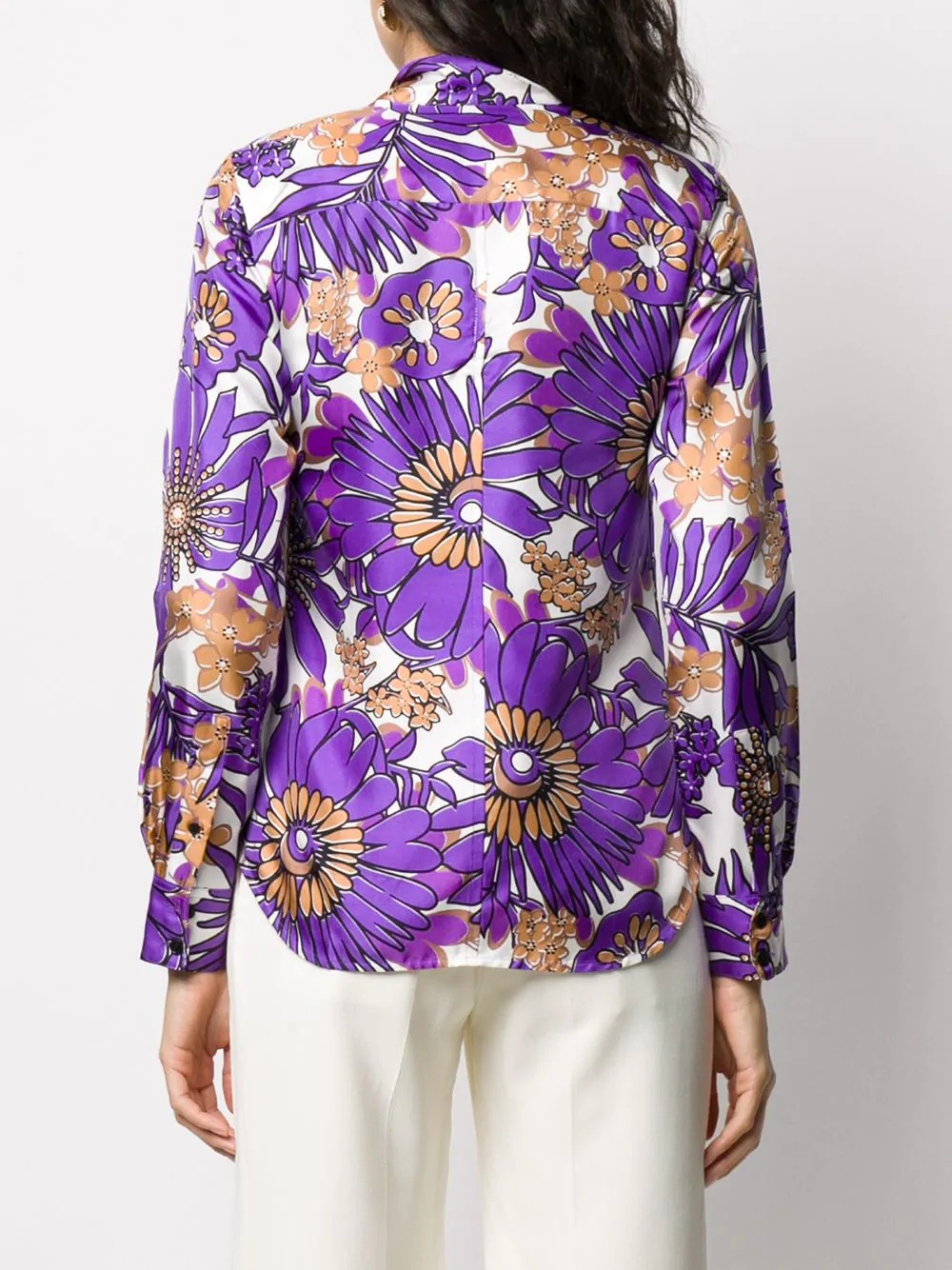 retro floral-print tie-neck satin blouse - 4