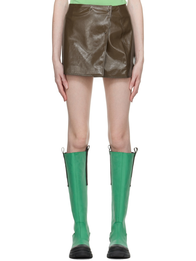 Brown Patent Faux-Leather Miniskirt 1