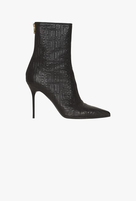 Black quilted leather Skye ankle boots with Balmain monogram - 1