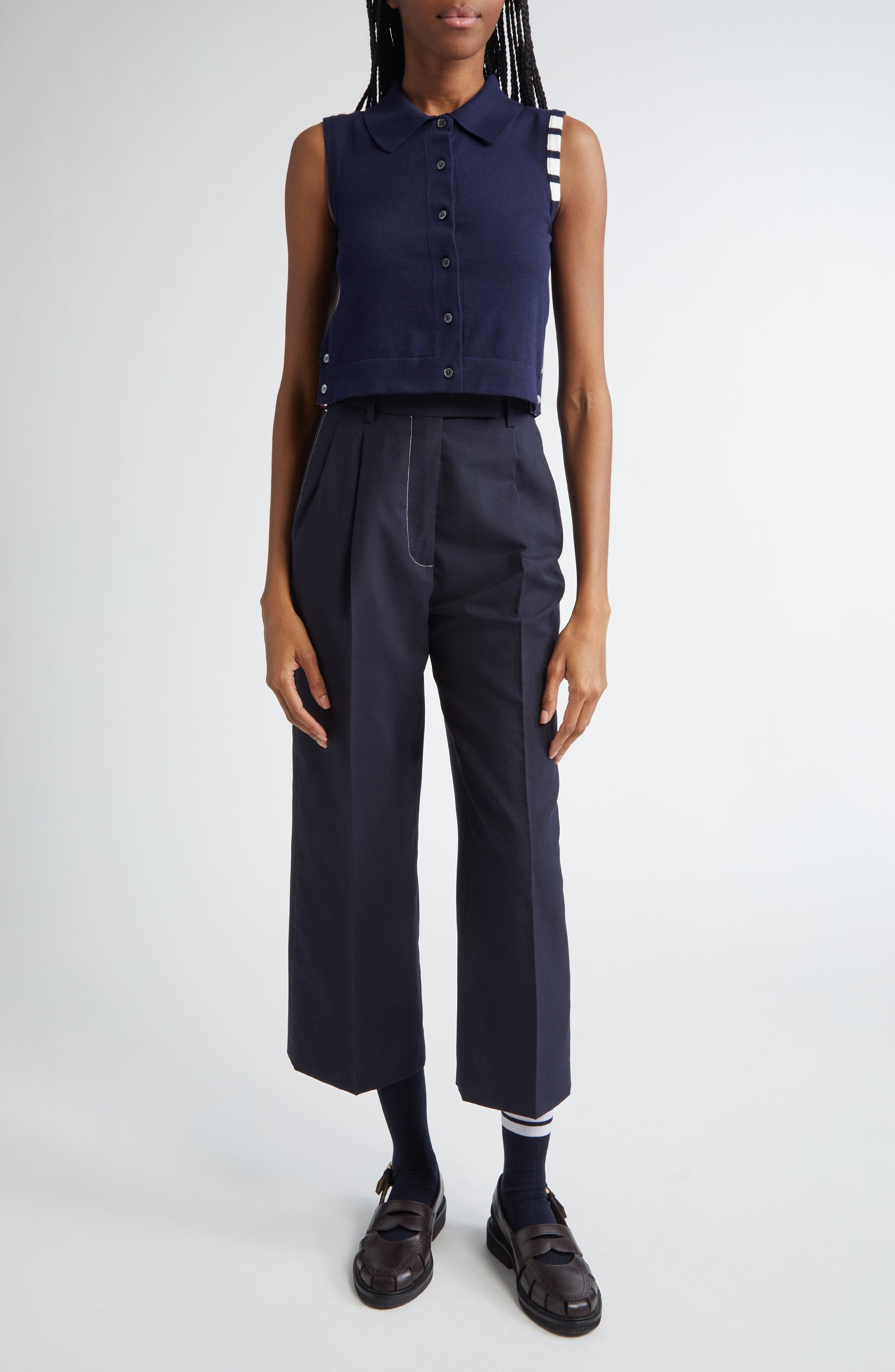 Thom Browne 4-Bar Crop Cotton Polo in Navy at Nordstrom - 2