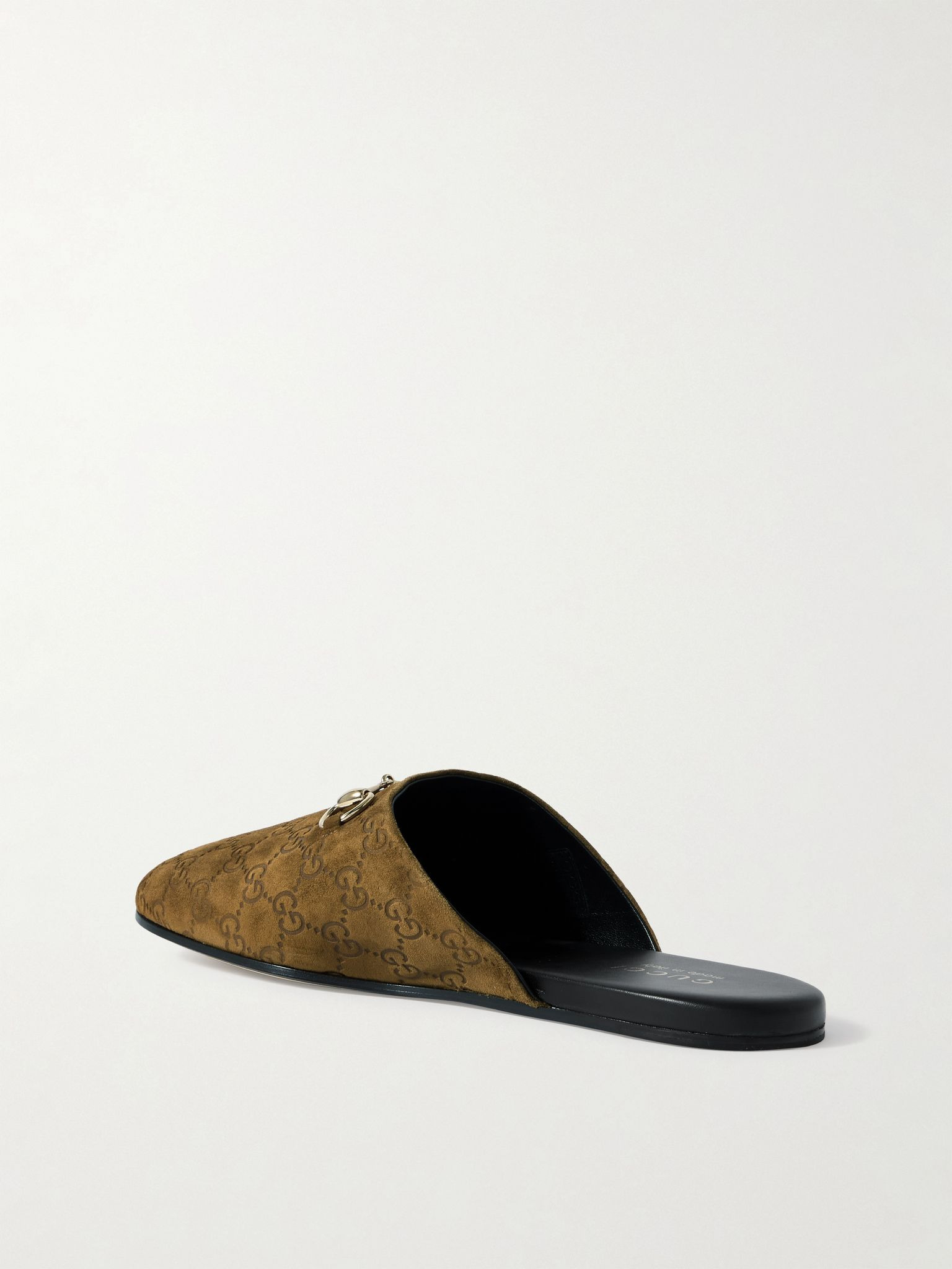 Horsebit-Embellished Logo-Debossed Suede Slippers Brown - 4