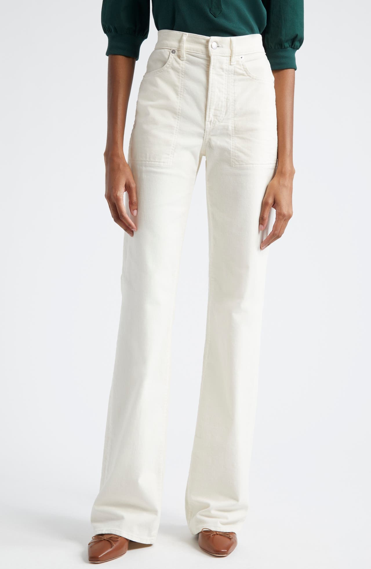 Veronica Beard Crosbie High Waist Cotton Corduroy Wide Leg Pants in Ecru at Nordstrom - 1