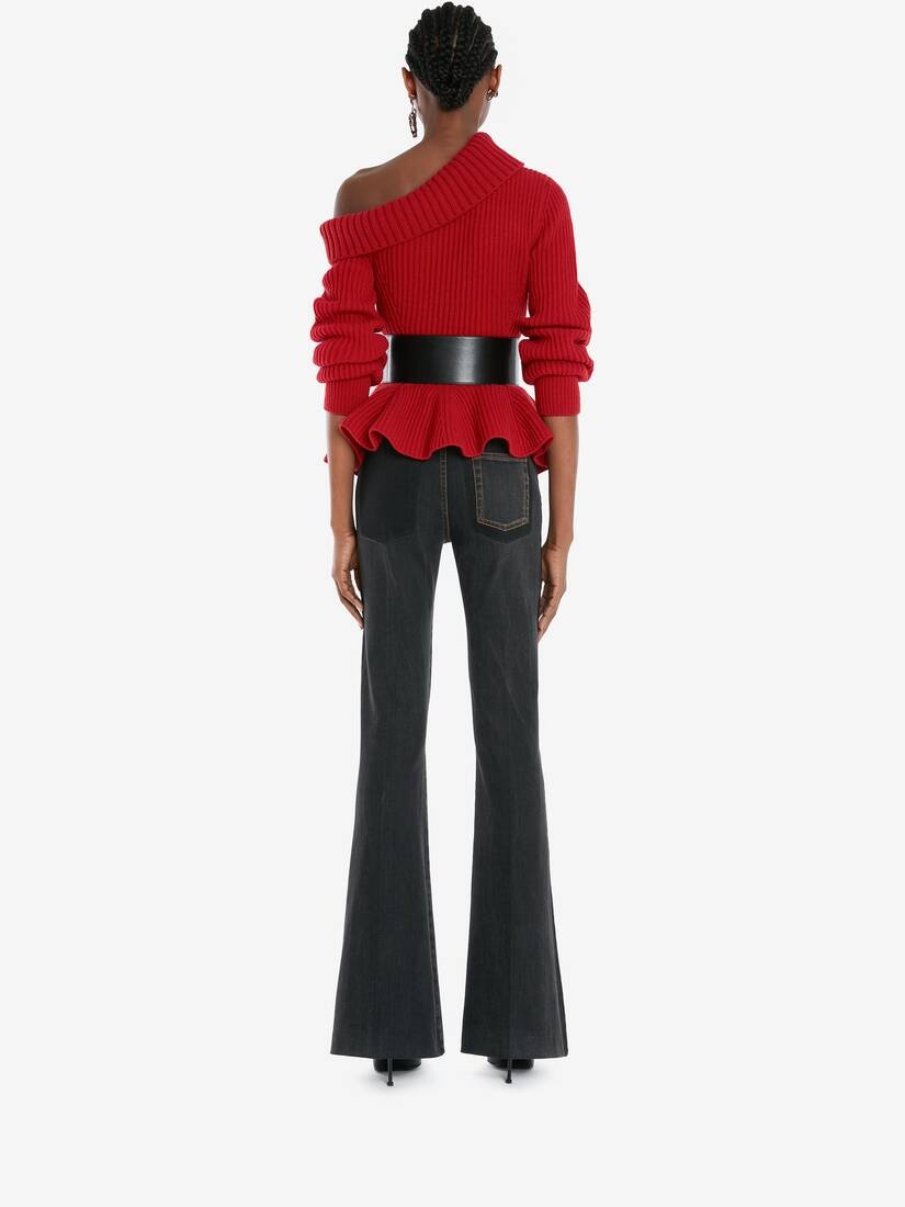One-shoulder Peplum Jumper in Welsh Red - 4