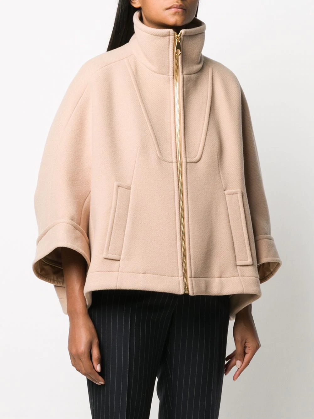 crop-sleeve panelled coat - 3