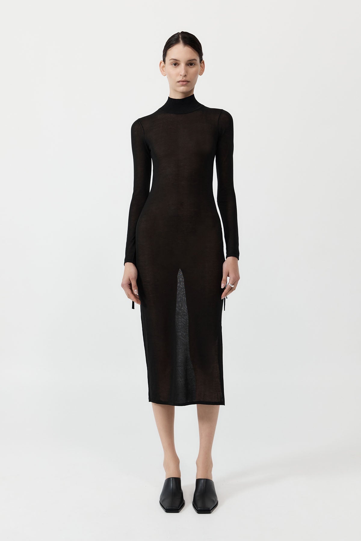Sheer Ruched Dress - Black - 2