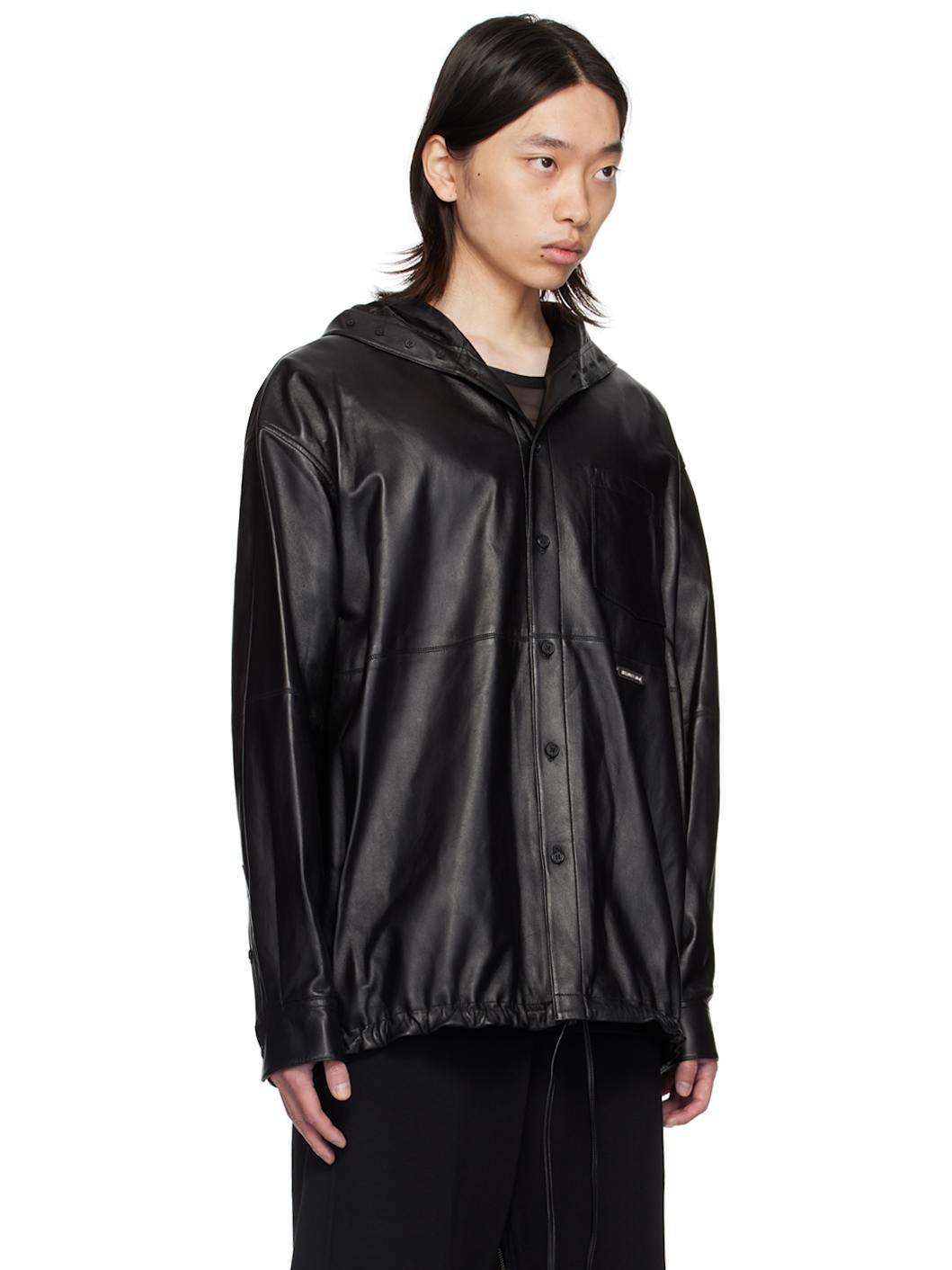 Black Hooded Leather Jacket - 2