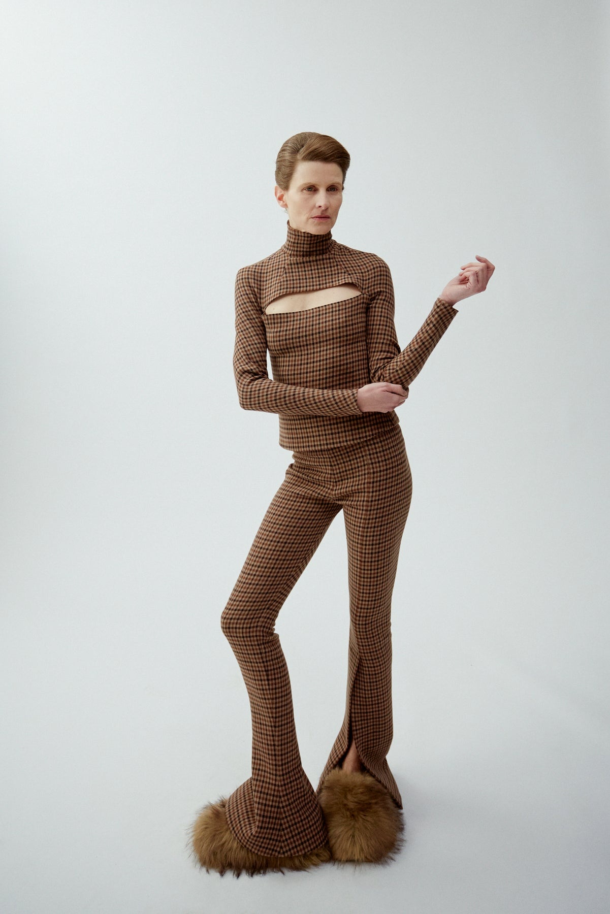 FITTED TROUSERS WITH SIDE AND FRONTAL SLITS GINGHAM - 9