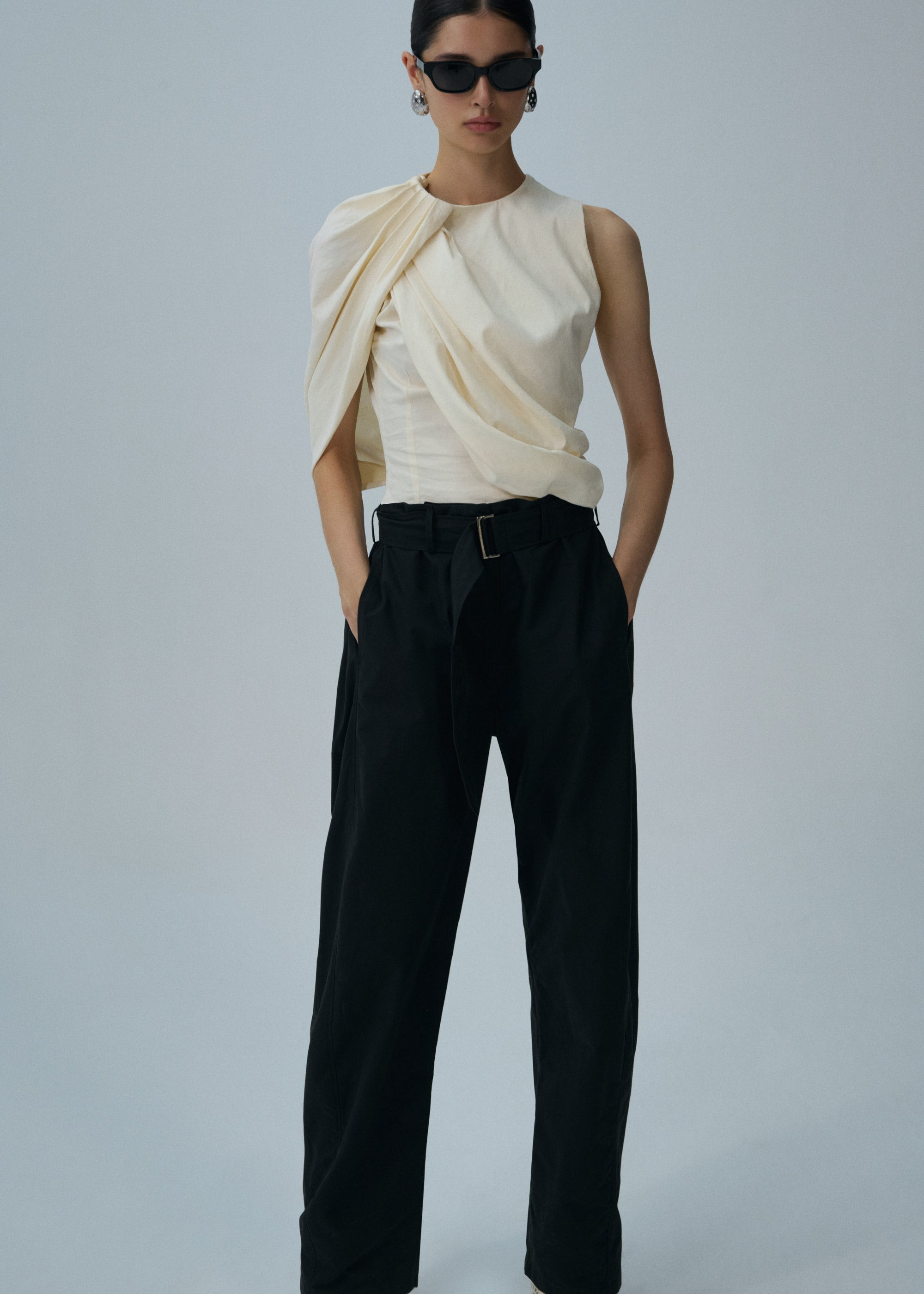 Asymmetric draped top in cream - 3