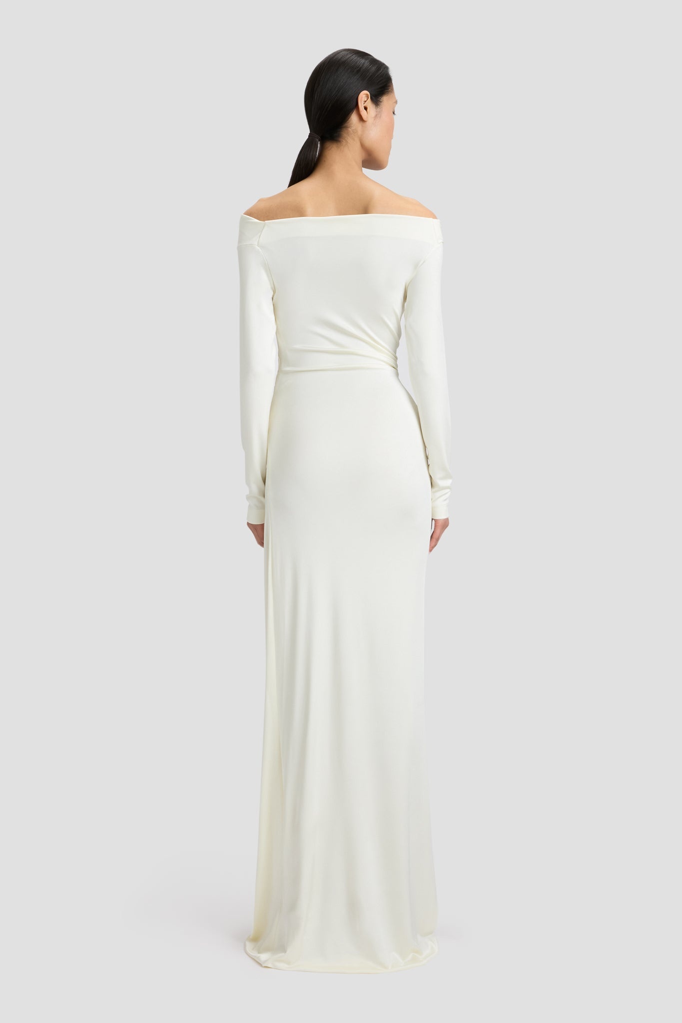 Off-Shoulder Draped Gown In Ivory - 5
