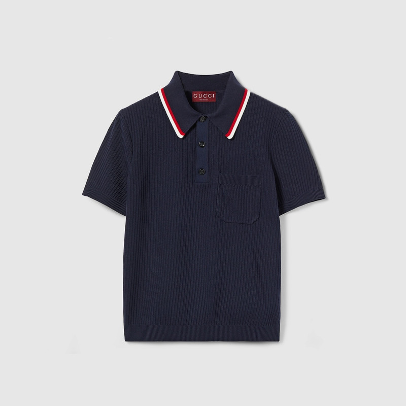 Rib stitch cotton polo shirt 1
