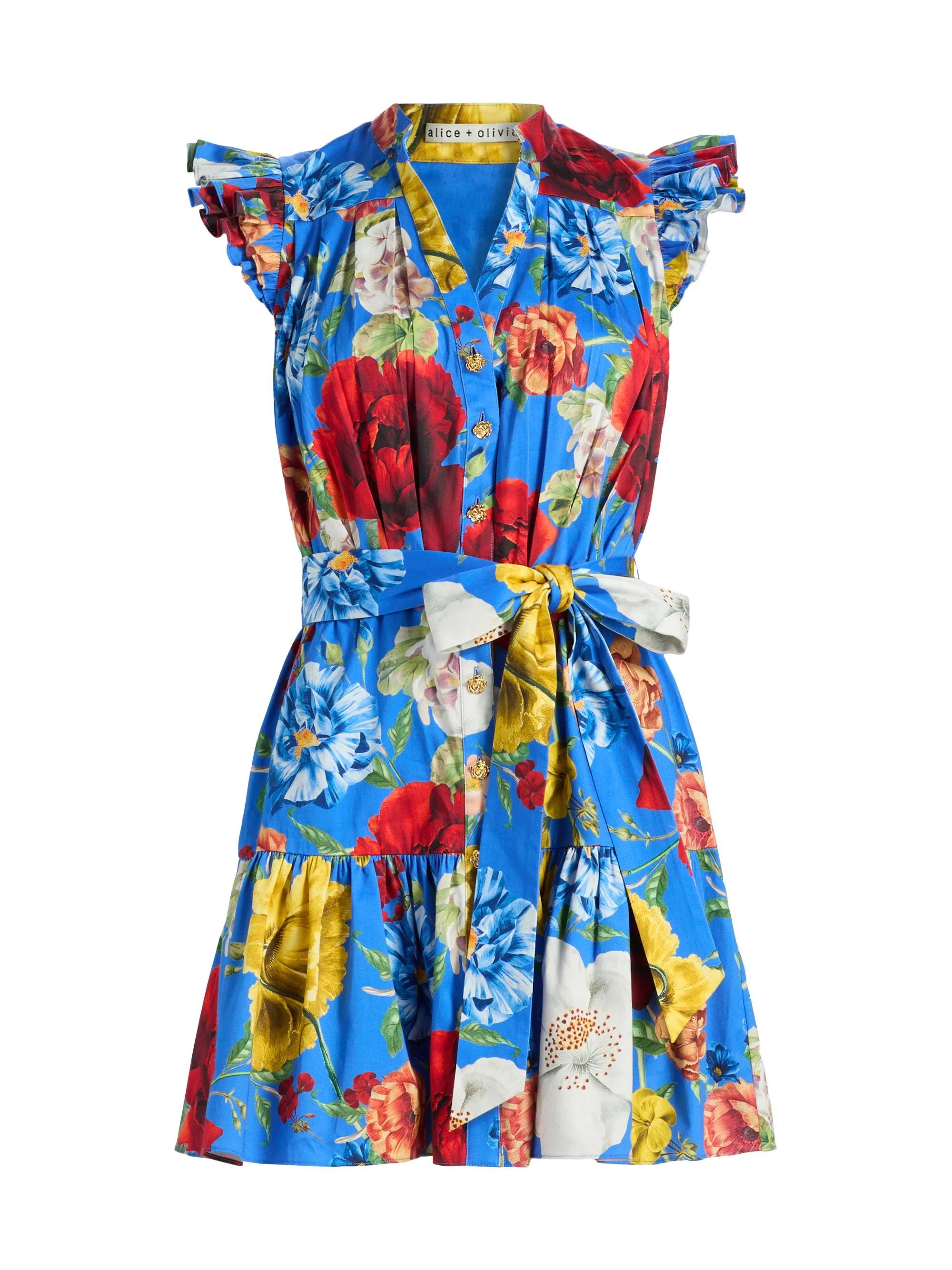 Women's Cora Floral Stretch-Cotton Mini Shirtdress - Endless Blossom Blue Iris - 1